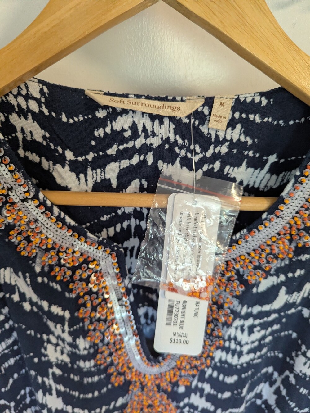 Soft Surroundings Navy and White Embroidered Tie-Dye Tunic - Picture 4 of 6